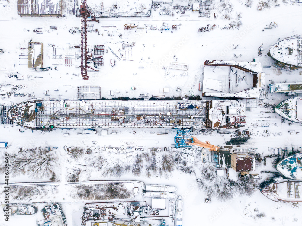 Ships under repair in winter Ships under repair in winter