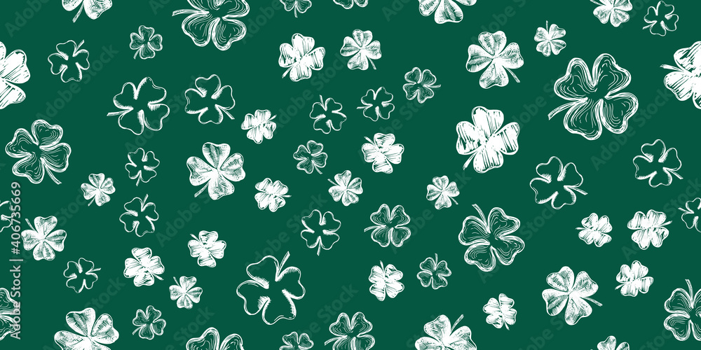 Patrick's day. Clover icons set. Hand drawn illustration. Vector.
Patrick's day. Clover icons set. Hand drawn illustration. Vector.