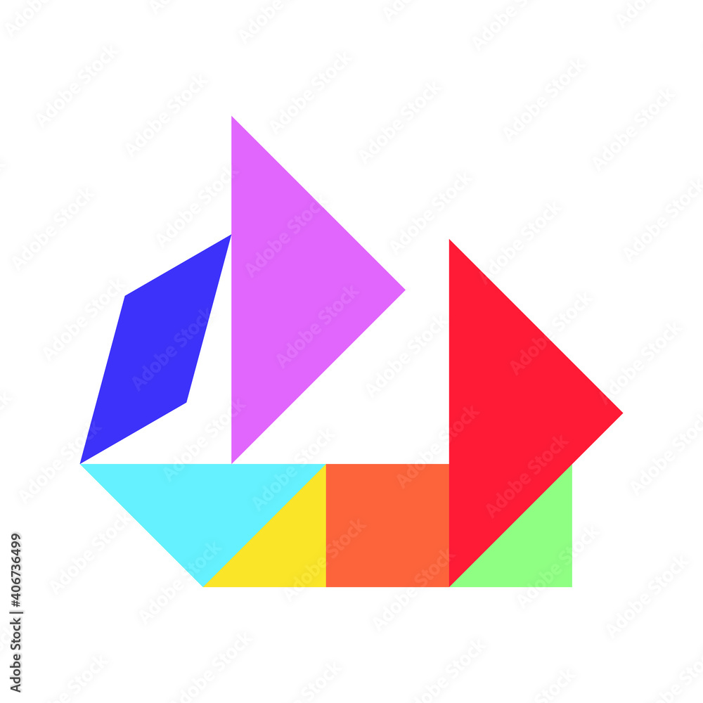 Color tangram puzzle in sailing boat shape on white background Color tangram puzzle in sailing boat shape on white background