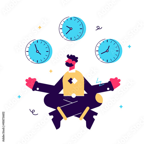 Vector illustration, concept of meditation during working hours