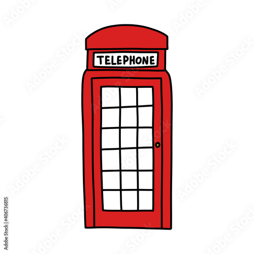 English telephone booth doodle icon, vector color illustration