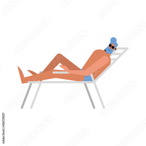 Summer man cartoon with swimwear on sunchair vector design