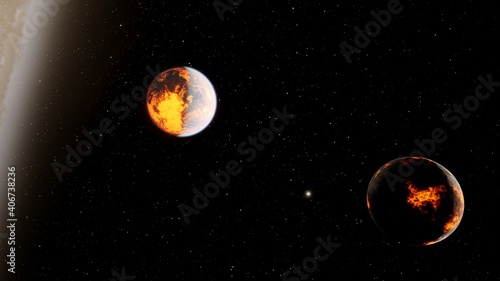 super-earth planet, realistic exoplanet, planet suitable for colonization, earth-like planet in far space, planets background 3d render photo