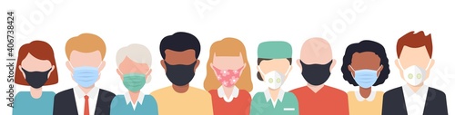 People wearing medical masks to prevent disease, flu, air pollution, contaminated air, world pollution. Please wear a mask