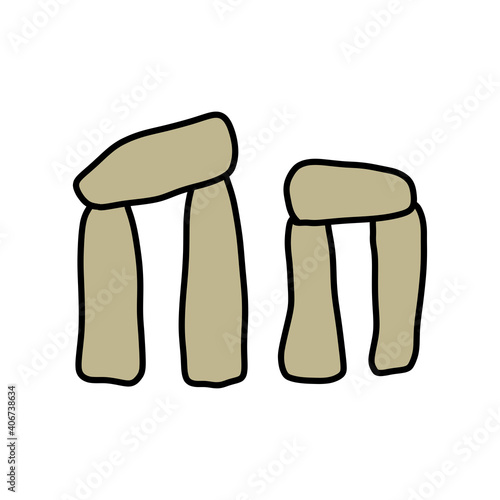 stonehenge doodle icon, vector color line illustration