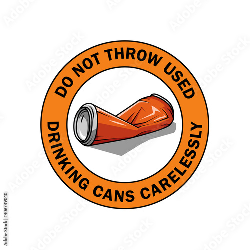 Symbol prohibited littering drinking cans carelessly. orange