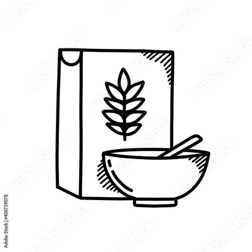 cereal doodle icon, vector color line illustration