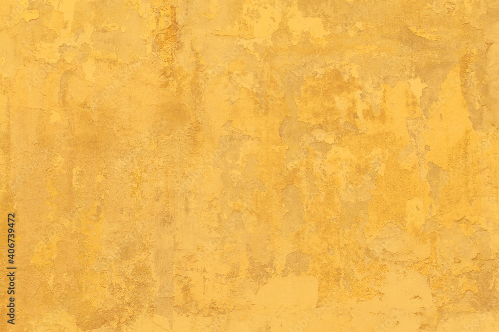 Vintage Grunge yellow plaster Wall Texture. Abstract Painted Wall Surface. Wide Angle Rough Background With Copy Space For design
