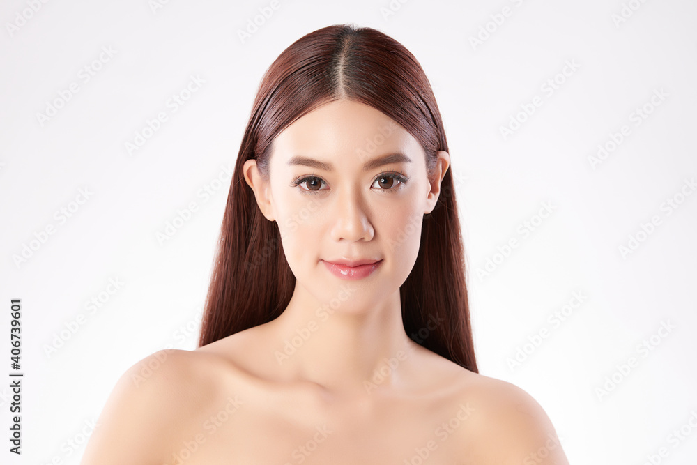 Beautiful young asian woman with clean fresh skin on white background, Face care, Facial treatment, Cosmetology, beauty and spa, Asian women portrait Beautiful young asian woman with clean fresh skin on white background, Face care, Facial treatment, Cosmetology, beauty and spa, Asian women portrait