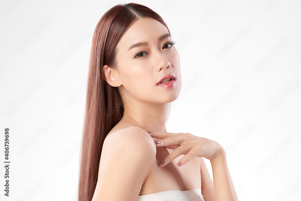 Beautiful young asian woman with clean fresh skin on white background, Face care, Facial treatment, Cosmetology, beauty and spa, Asian women portrait Beautiful young asian woman with clean fresh skin on white background, Face care, Facial treatment, Cosmetology, beauty and spa, Asian women portrait