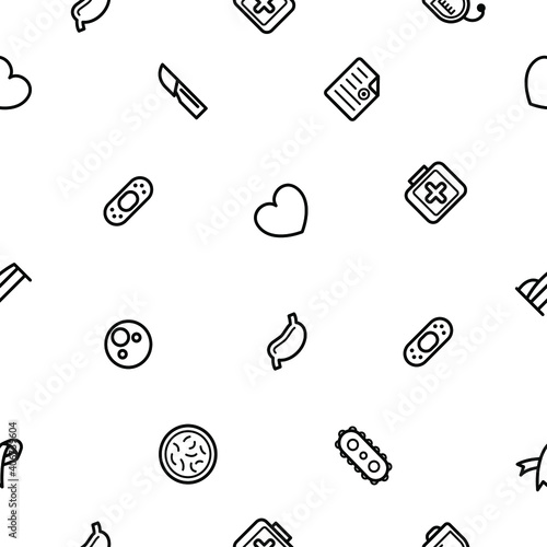 Seamless Pattern Abstract Doodle Elements Hand Drawn Collection Medicine Vector Design Style Background Medic Syringe Tablet Heart Illustration Cartoon Icons