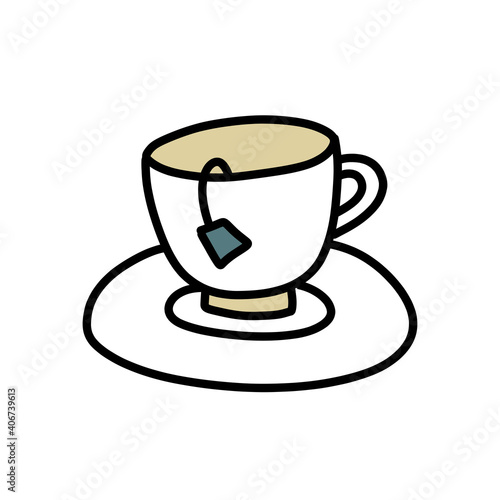 tea cup doodle icon, vector color line illustration