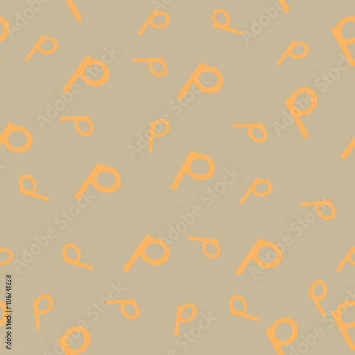 Orange seamless pattern with the letter p on a brown backdrop. Minimalist style. Hand drawn Background for fabric, wallpaper, bed linen. Vector illustration.
