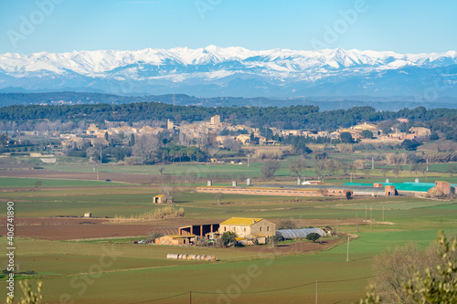 pals medieval village of spain views snowy pyrenees