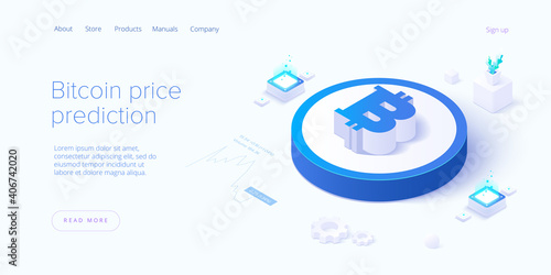 Cryptocoin mining farm layout. Cryptocurrency and blockchain network business isometric vector illustration. Crypto currency exchange or transaction process background.