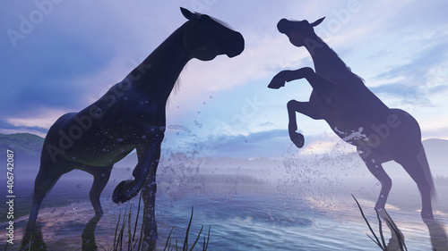 Image of a horse on the lake 3D illustration © Sergey Drozdov
