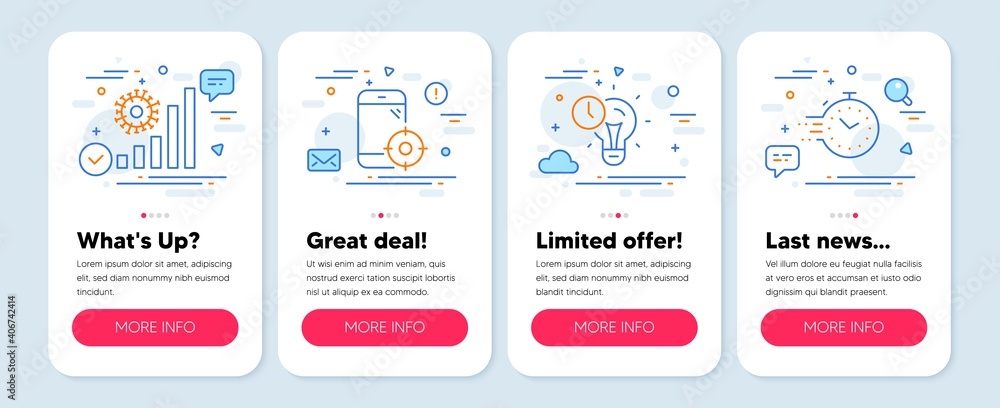 Set of Science icons, such as Time management, Seo phone, Coronavirus statistics symbols. Mobile screen app banners. Timer line icons. Vector Set of Science icons, such as Time management, Seo phone, Coronavirus statistics symbols. Mobile screen app banners. Timer line icons. Vector