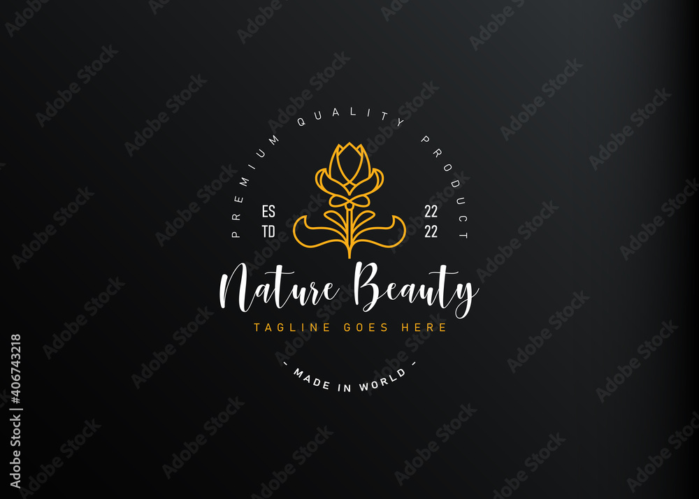 Blooming flower logo design. Vector illustration of botanical flower. Vintage logo design vector line icon template Blooming flower logo design. Vector illustration of botanical flower. Vintage logo design vector line icon template