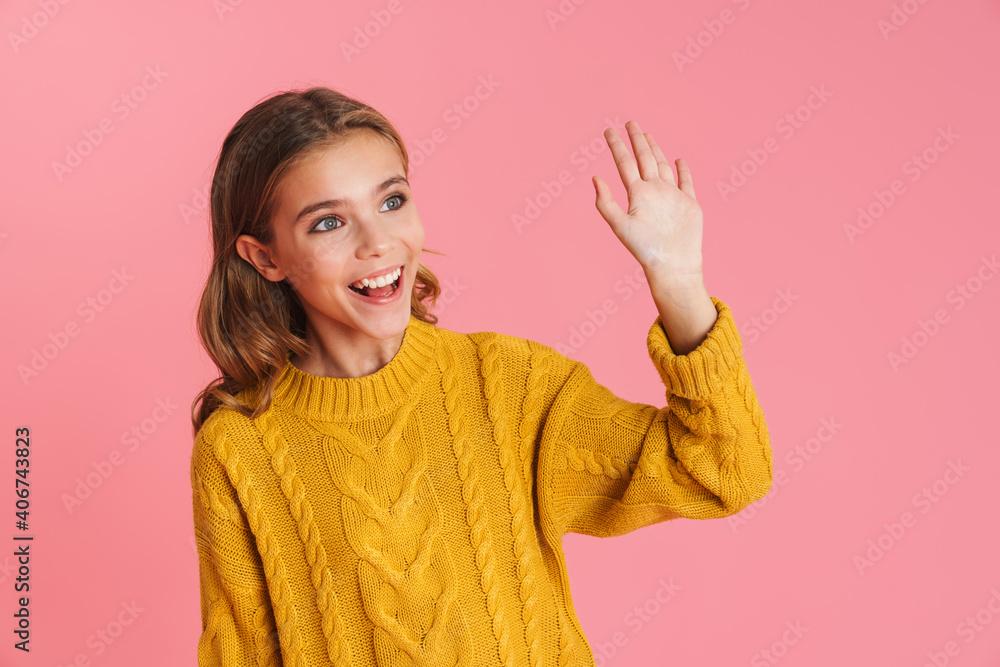 Happy beautiful blonde girl smiling and waving hand Happy beautiful blonde girl smiling and waving hand