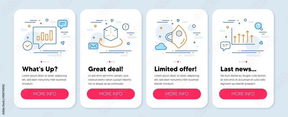 Set of Science icons, such as Augmented reality, Medical mask, Analytical chat symbols. Mobile app mockup banners. Growth chart line icons. Vector Set of Science icons, such as Augmented reality, Medical mask, Analytical chat symbols. Mobile app mockup banners. Growth chart line icons. Vector