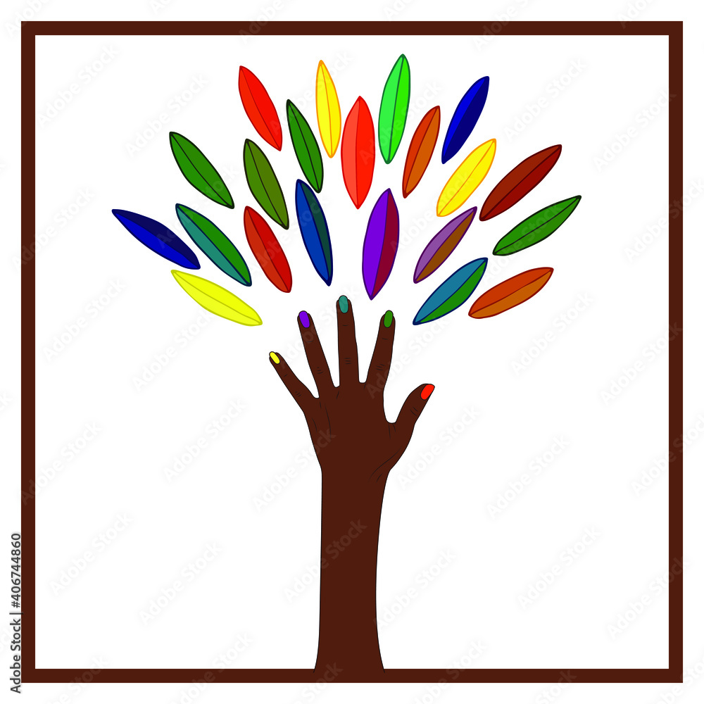 Obraz premium Female hand stylized as a tree with leaves. Logo. Vector stock illustration eps10.