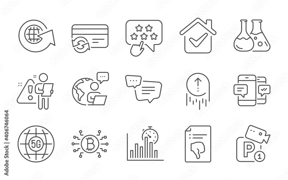 Swipe up, Parking security and Thumb down line icons set. Ranking star, World globe and Bitcoin system signs. Smartphone sms, Report timer and 5g internet symbols. Line icons set. Vector Swipe up, Parking security and Thumb down line icons set. Ranking star, World globe and Bitcoin system signs. Smartphone sms, Report timer and 5g internet symbols. Line icons set. Vector