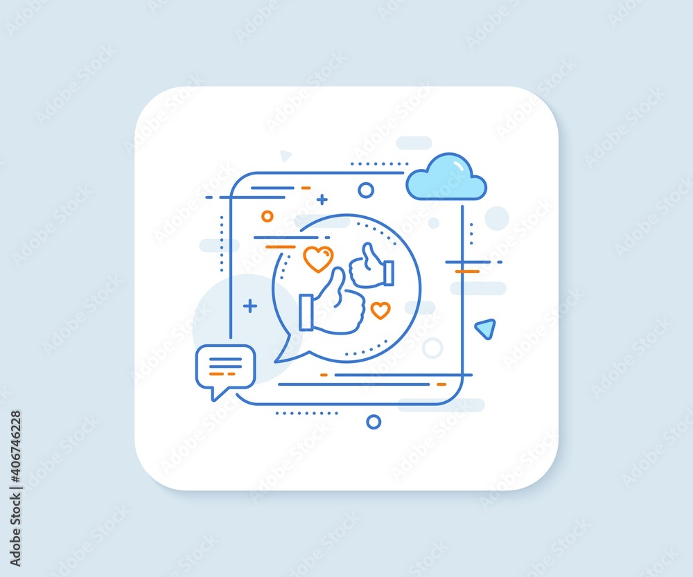 Like line icon. Abstract square vector button. Thumbs up with heart sign. Positive feedback, social media symbol. Like line icon. Speech bubble concept. Vector Like line icon. Abstract square vector button. Thumbs up with heart sign. Positive feedback, social media symbol. Like line icon. Speech bubble concept. Vector