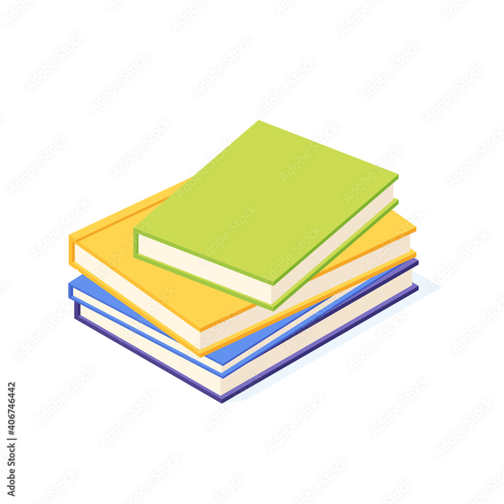 Stack of lying paper book with hard cover isometric. Stack of lying paper book with hard cover isometric.