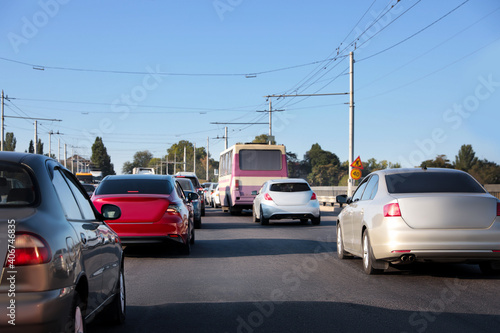 Cars in traffic jam on city street © New Africa