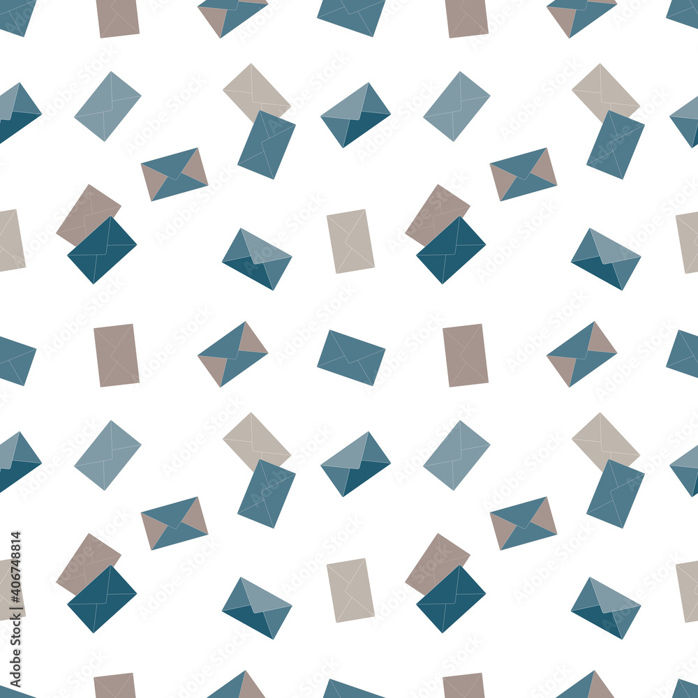 Trendy seamless pattern of blue envelopes, letters for festive wrapping paper, fabric, textiles, bed linen, covers. Trendy seamless pattern of blue envelopes, letters for festive wrapping paper, fabric, textiles, bed linen, covers.