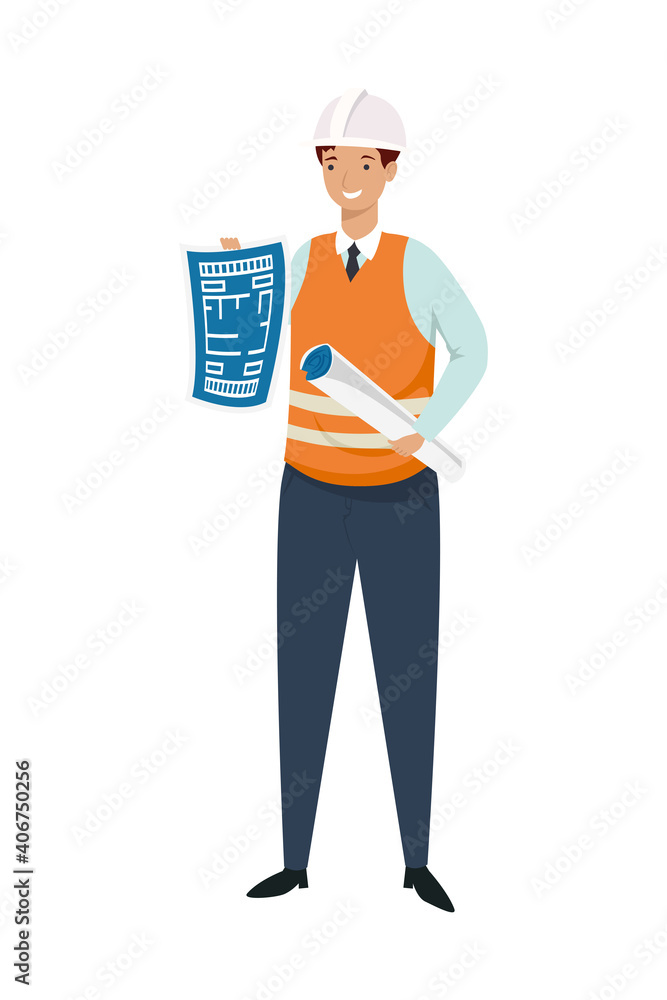 Engineer man with helmet and plans vector design Engineer man with helmet and plans vector design