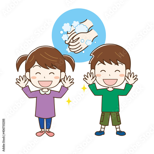 手を洗う男の子と女の子