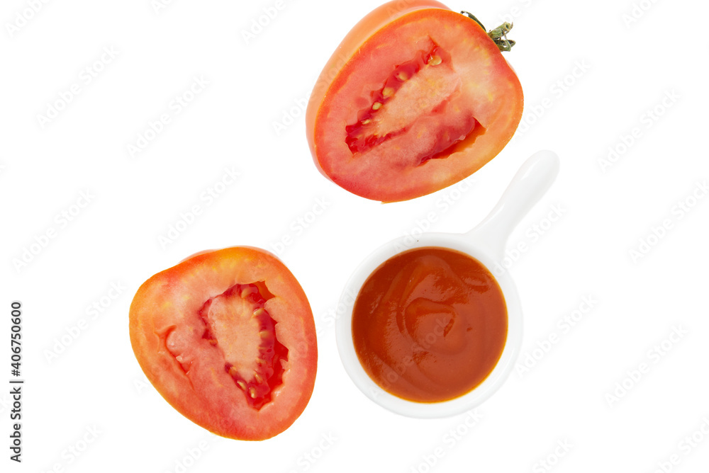Tomato ketchup in a bowl on a white background Tomato ketchup in a bowl on a white background