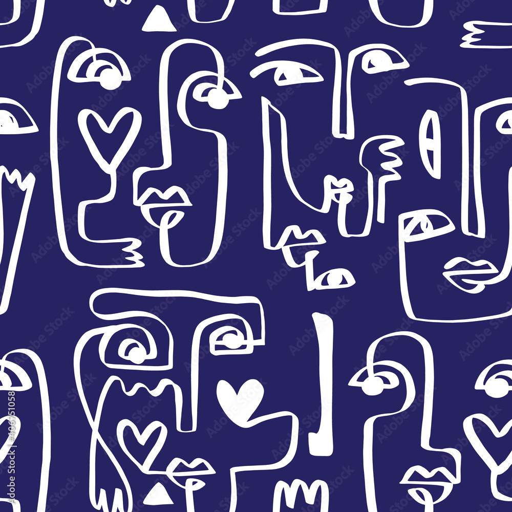 Modernist faces people shapes seamless pattern Modernist faces people shapes seamless pattern
