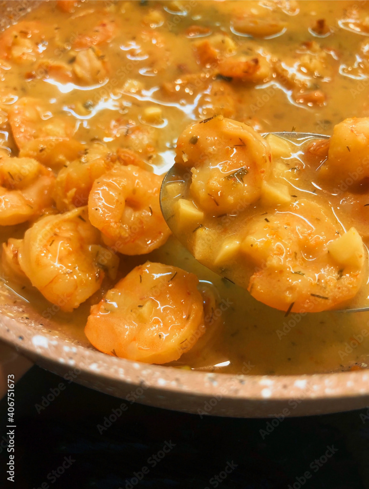 delicious dish of shrimp in sauce. food photo delicious dish of shrimp in sauce. food photo