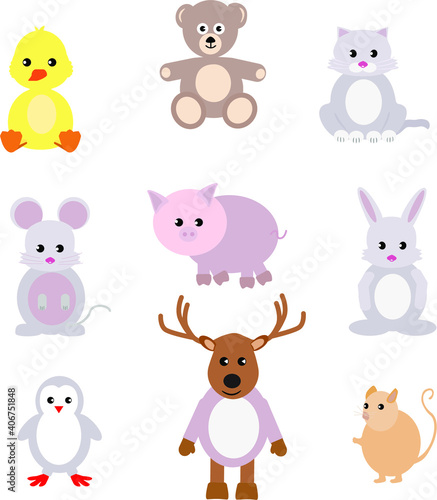 Set with animals for babies and little kids vector pictures isolated on white background