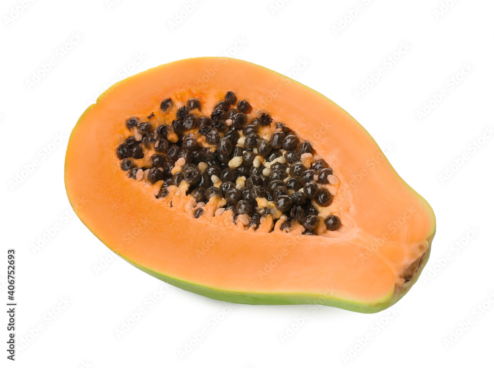 Fresh ripe papaya half isolated on white Fresh ripe papaya half isolated on white