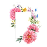 Beautiful floral wreath with watercolor hand drawn gentle summer flowers. Stock illustration.