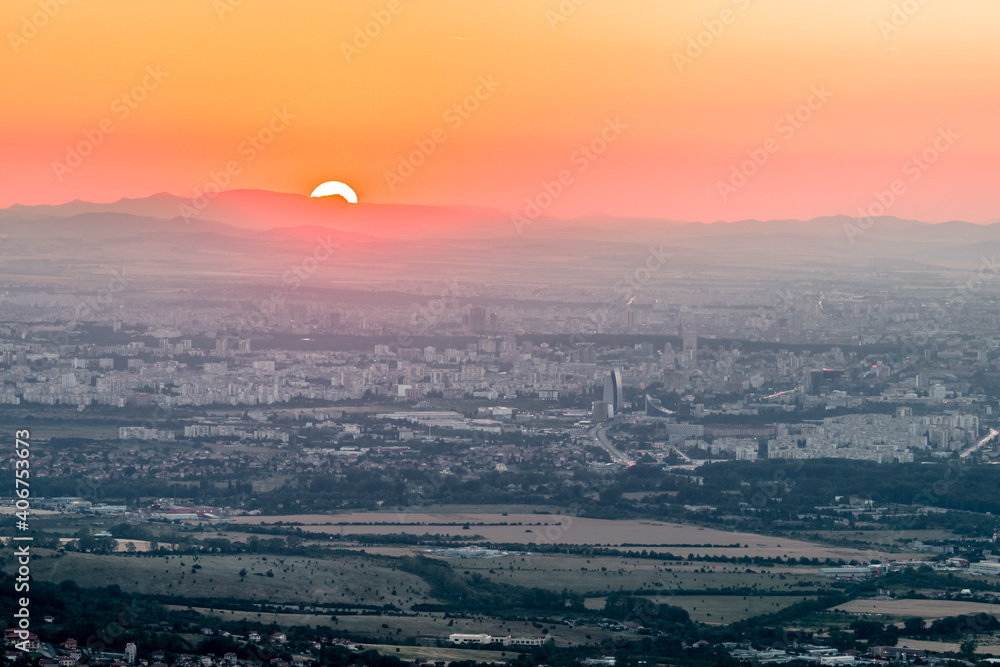 Naklejka premium sunset over the Sofia Bulgaria