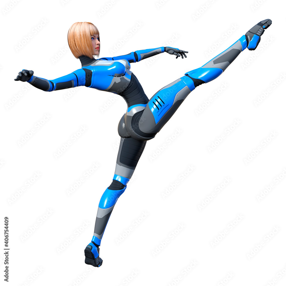 3D Rendering Female Robot on White