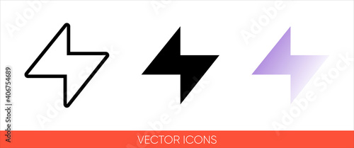 Lightning weather sign icon of 3 types color, black and white, outline. Isolated vector sign symbol.