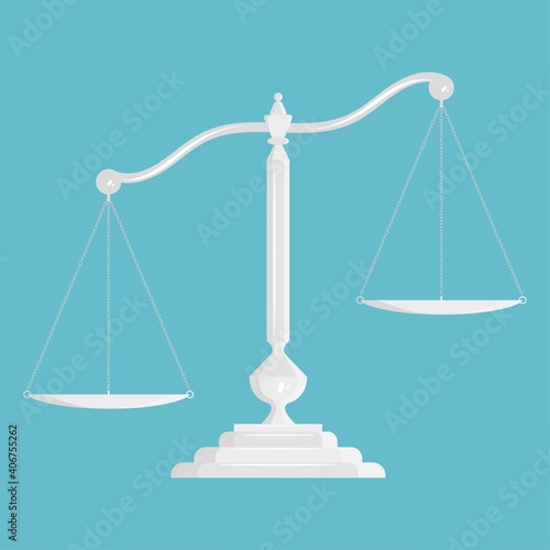 Scales of justice. Empty metallic or silver scale. Classic balance icon. Law balance symbol.