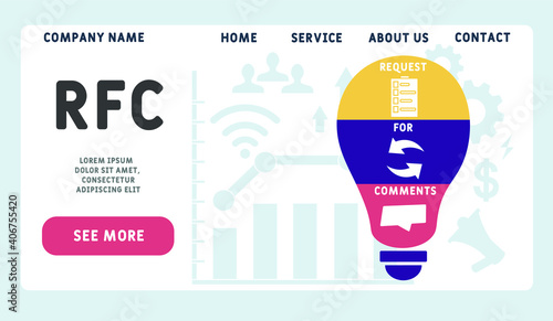 Vector website design template . RFC - Request for Comments  acronym. business concept background. illustration for website banner, marketing materials, business presentation, online advertising. 