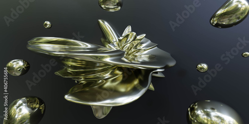 golden rotating abstract shape on dark background 3d render illustration