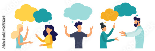People with thoughts on a white background. Communication concept. Men and women. Flat style. Dialogue illustration