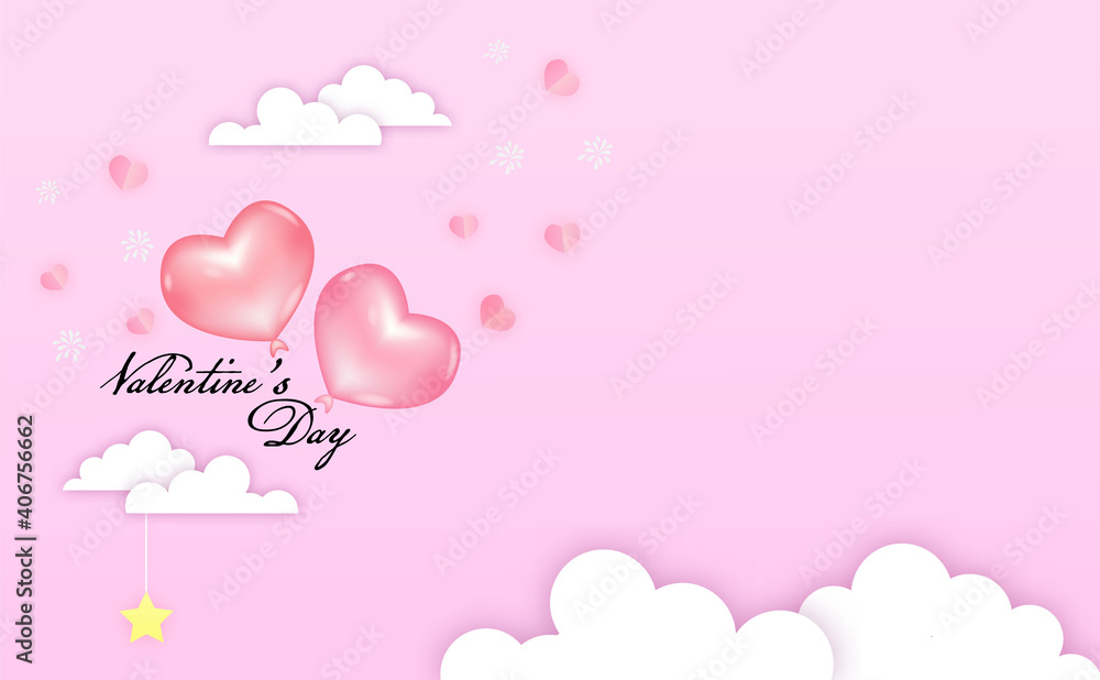 Love and Valentine's Day Postcard pink and white with mini heart and balloon of heart pink color of vector.