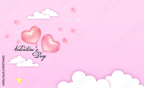 Love and Valentine's Day Postcard pink and white with mini heart and balloon of heart pink color of vector.
