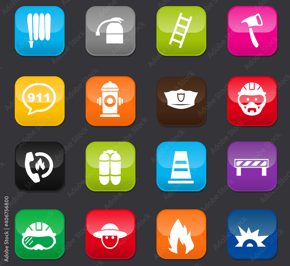 Fire brigade icons set Fire brigade icons set