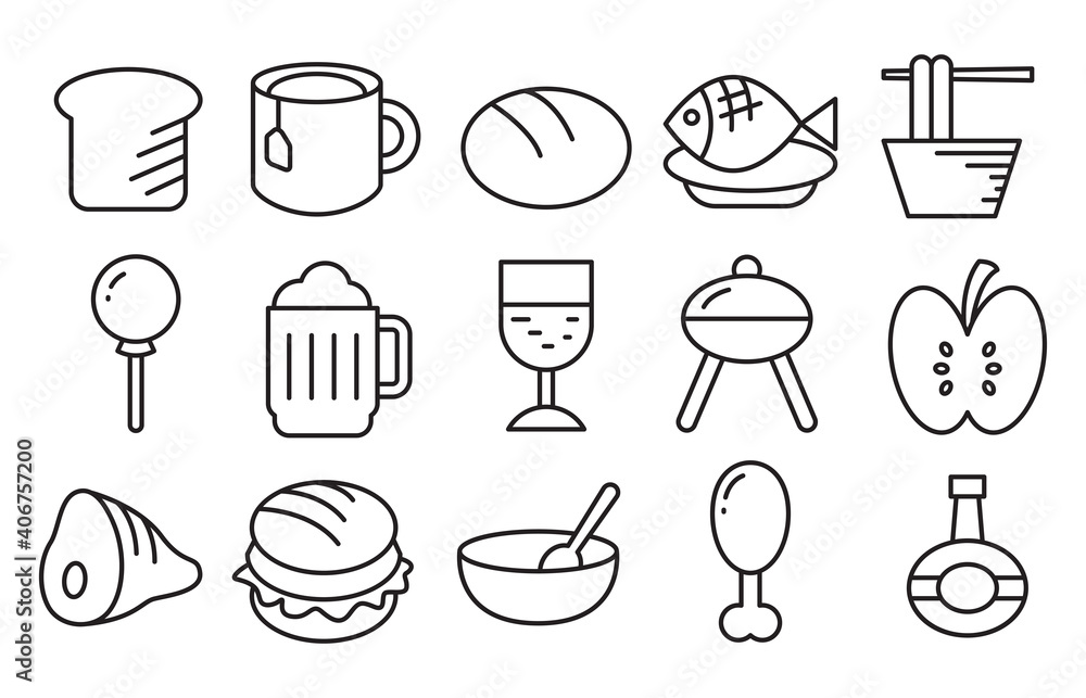 food and junk food icons set line design food and junk food icons set line design