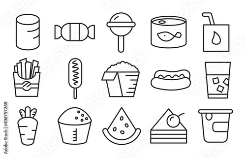 food and junk food icons set line design